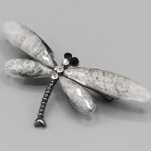 Dragonfly symbol of change gray pin brooch - Picture 3 of 6